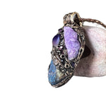 Peacock Ore and Purple Quartz Necklace -  Healing Raw Crystal Amulet Pendant