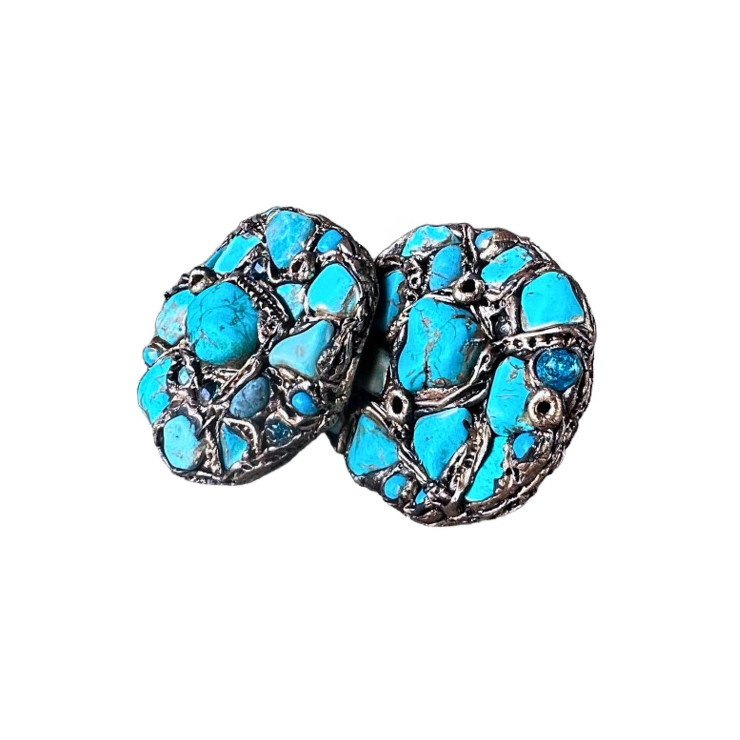 Bold Turquoise Statement Earrings -  Oversized Cluster Clip-On Earrings