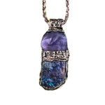 Large Peacock Ore Amethyst Pendant - Raw Purple Blue Gemstone Statement Necklace
