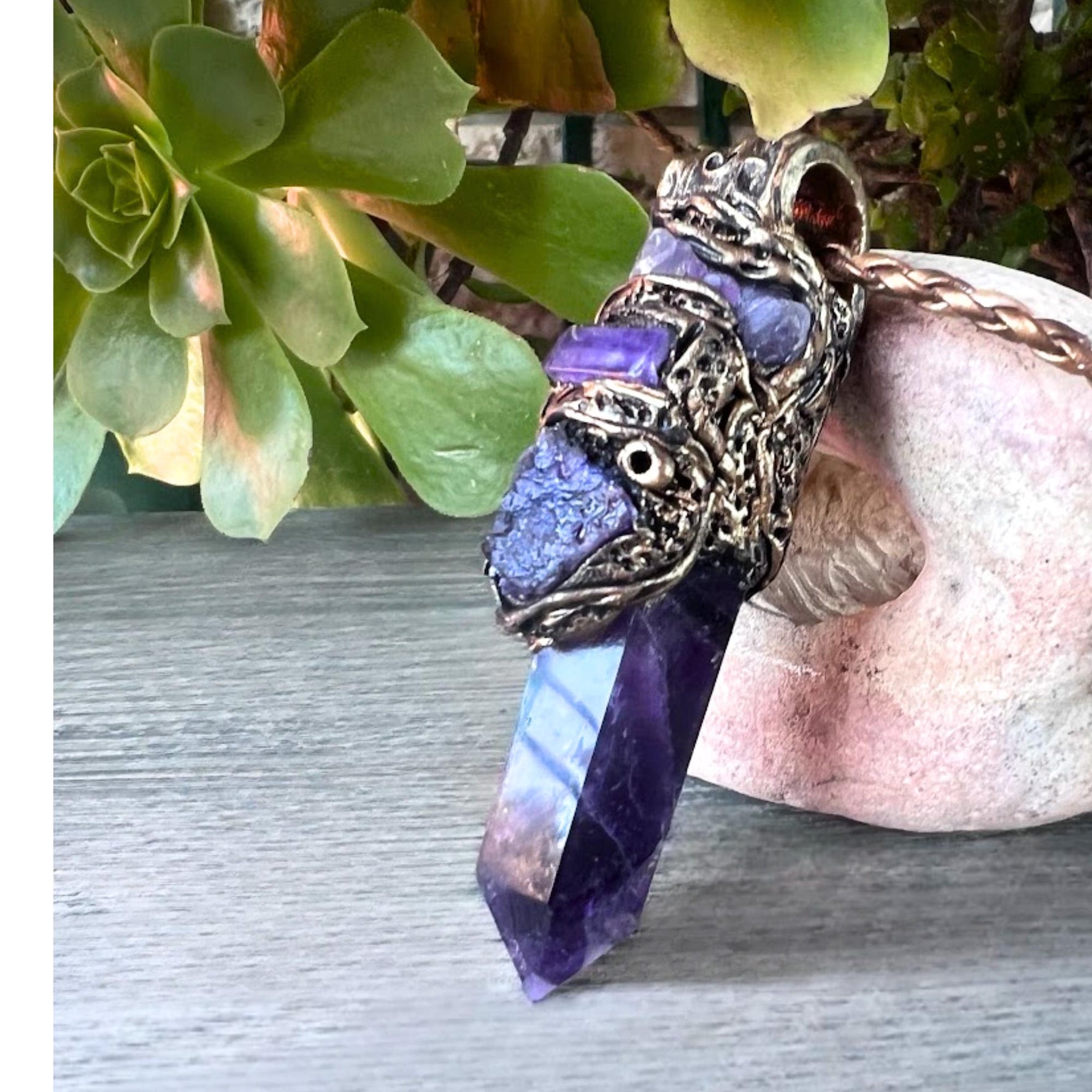Amethyst and Tanzanite Pendant Necklace -  Spiritual Healing Crystal Amulet