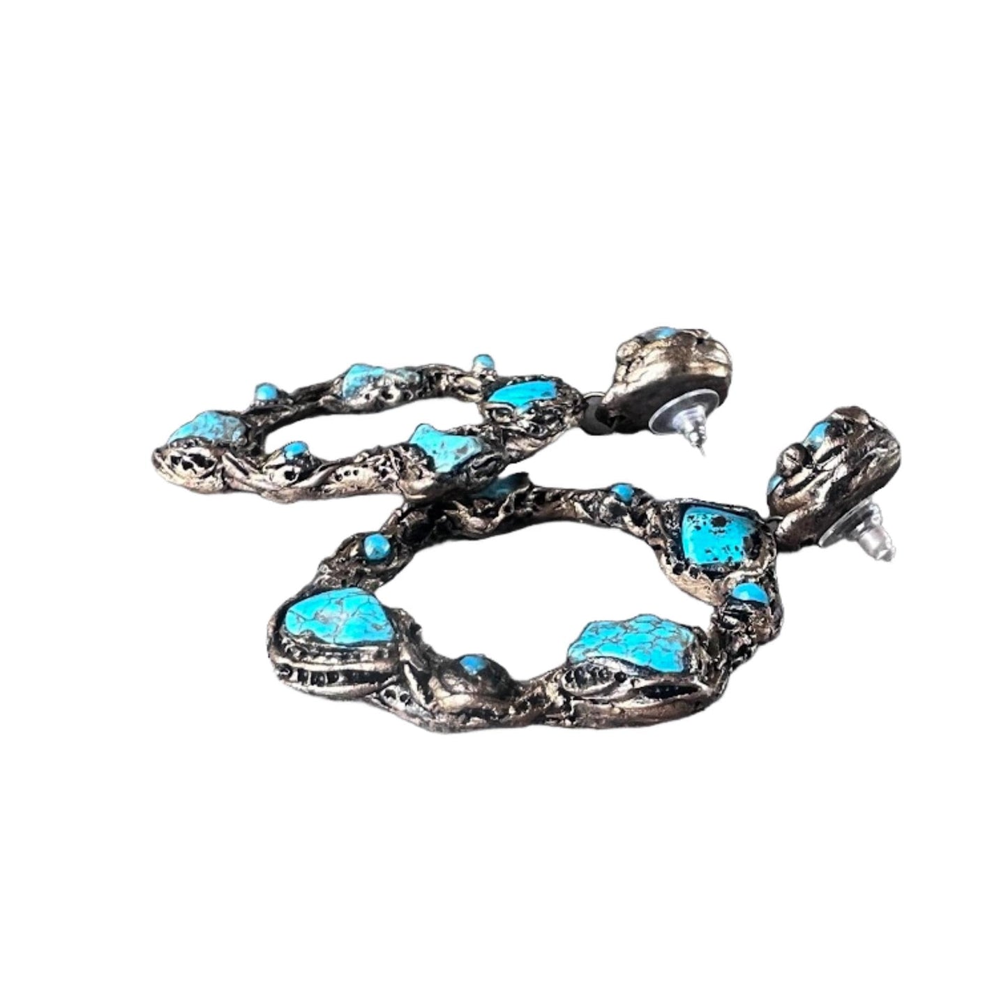 Turquoise Statement Hoop Earrings: Oversized Circle Gemstone Jewelry