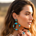 Turquoise Statement Hoop Earrings: Oversized Circle Gemstone Jewelry