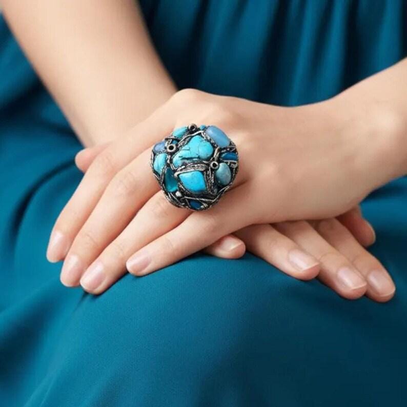 Turquoise Statement Hoop Earrings: Oversized Circle Gemstone Jewelry