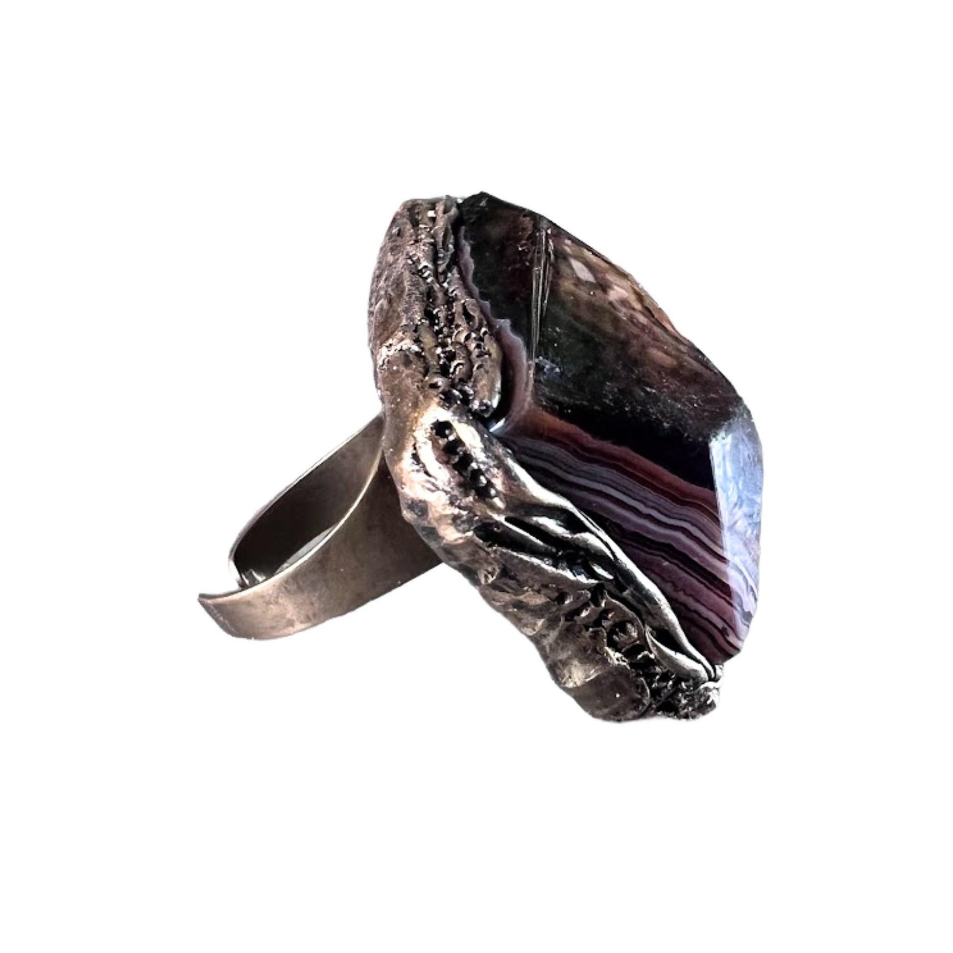 Oversized Brown Agate Statement Ring -  Chunky Massive Pattern Stone Cocktail Ring