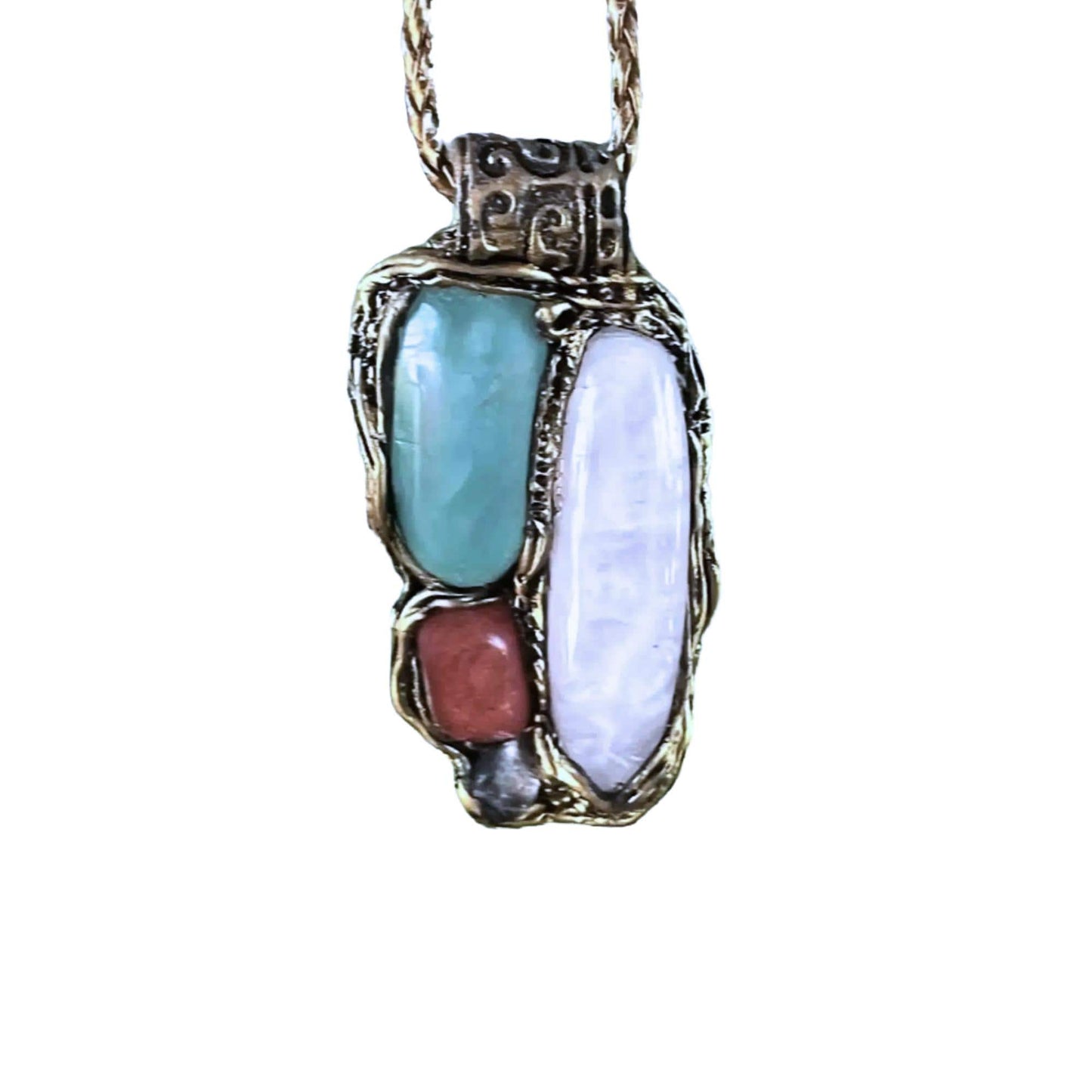 Rose Quartz Cherry Quartz Onyx Pendant Necklace Pink Green Crystal Amulet