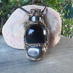 Chunky Black Obsidian Hematite Ring: Adjustable Empath Protection Jewelry