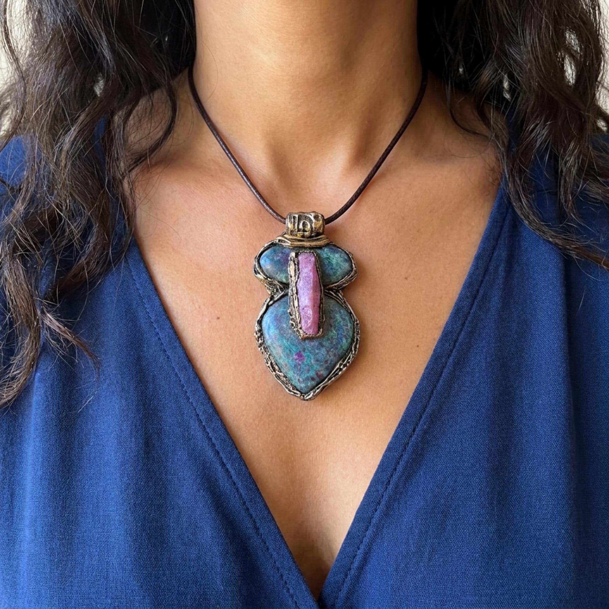 Raw Ruby and Ruby Kyanite Necklace -  Healing Crystal Amulet Pendant