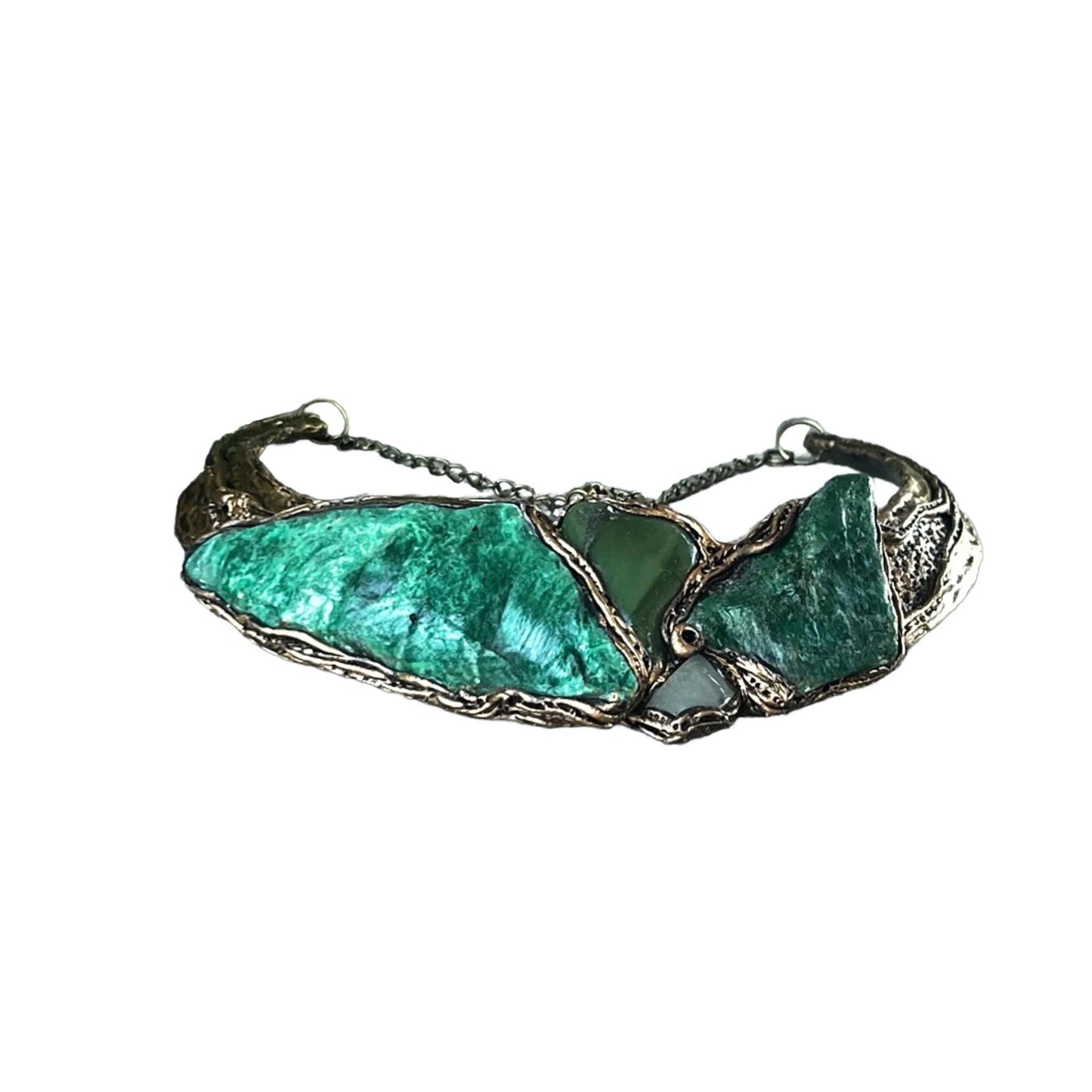 Chunky Green Gemstone Choker Collar Necklace | Aventurine and Buddstone Jewelry