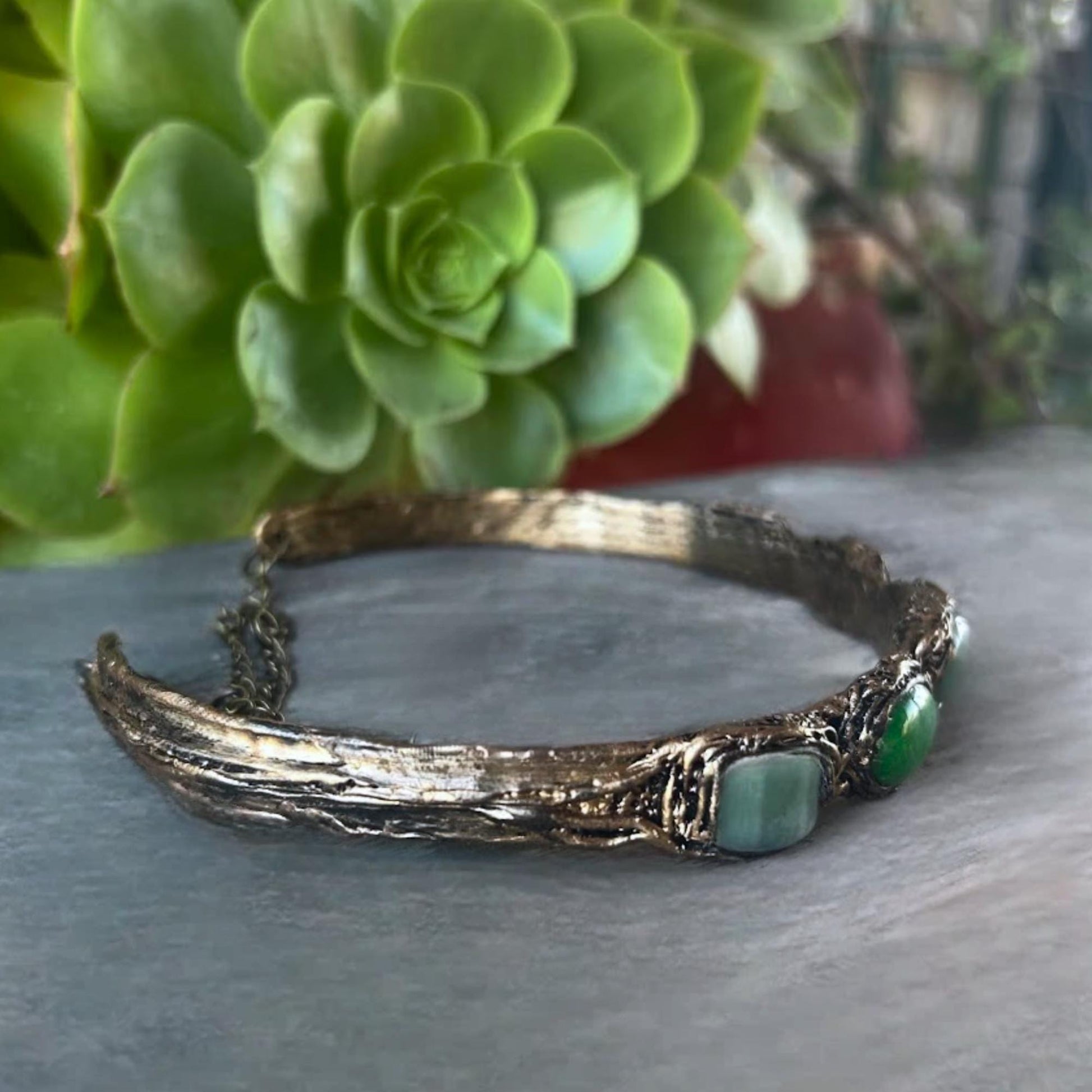 Jade and Aventurine Statement Choker - Green Stone Necklace