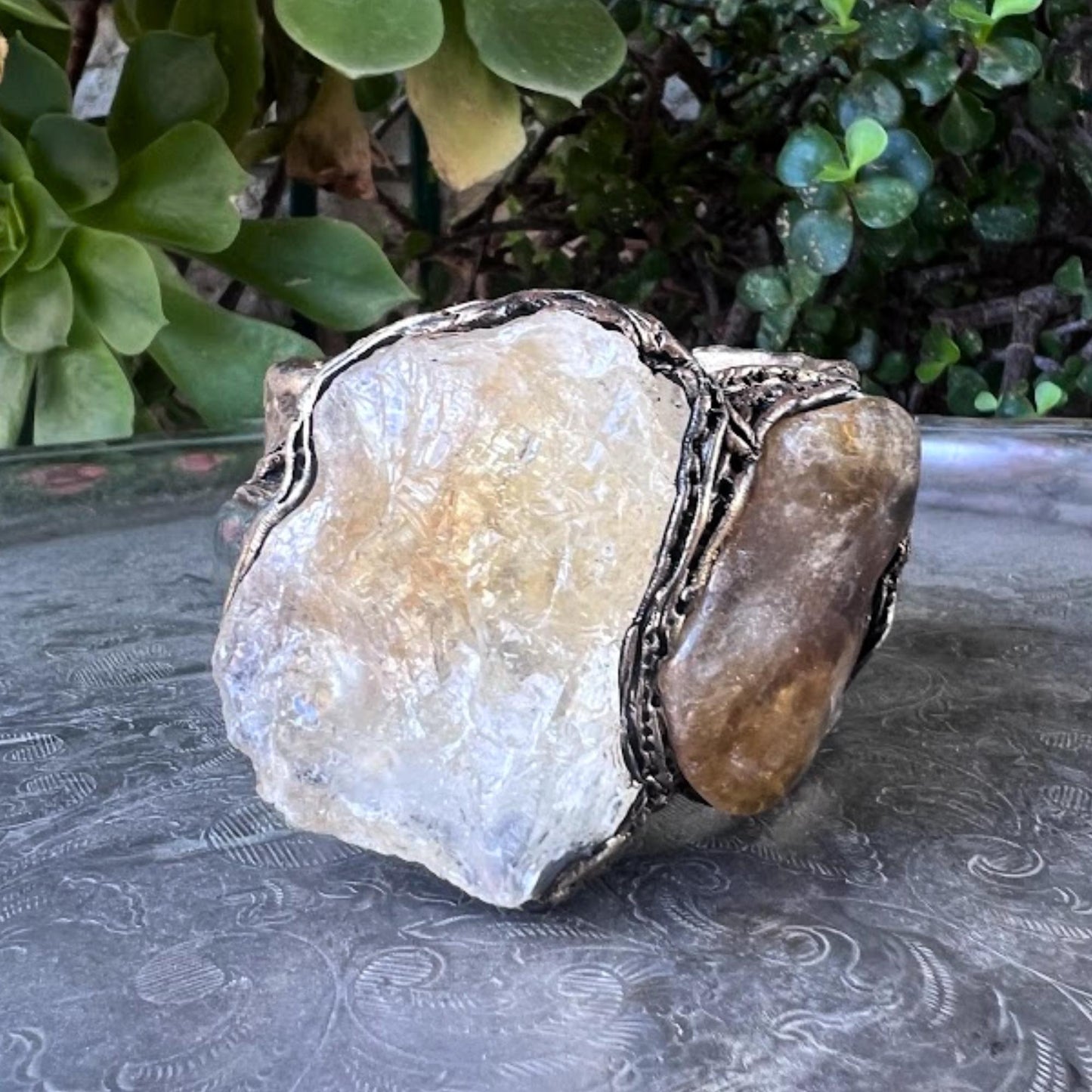 Citrine Wide Cuff Bracelet - Unique Chunky Crystal Jewelry