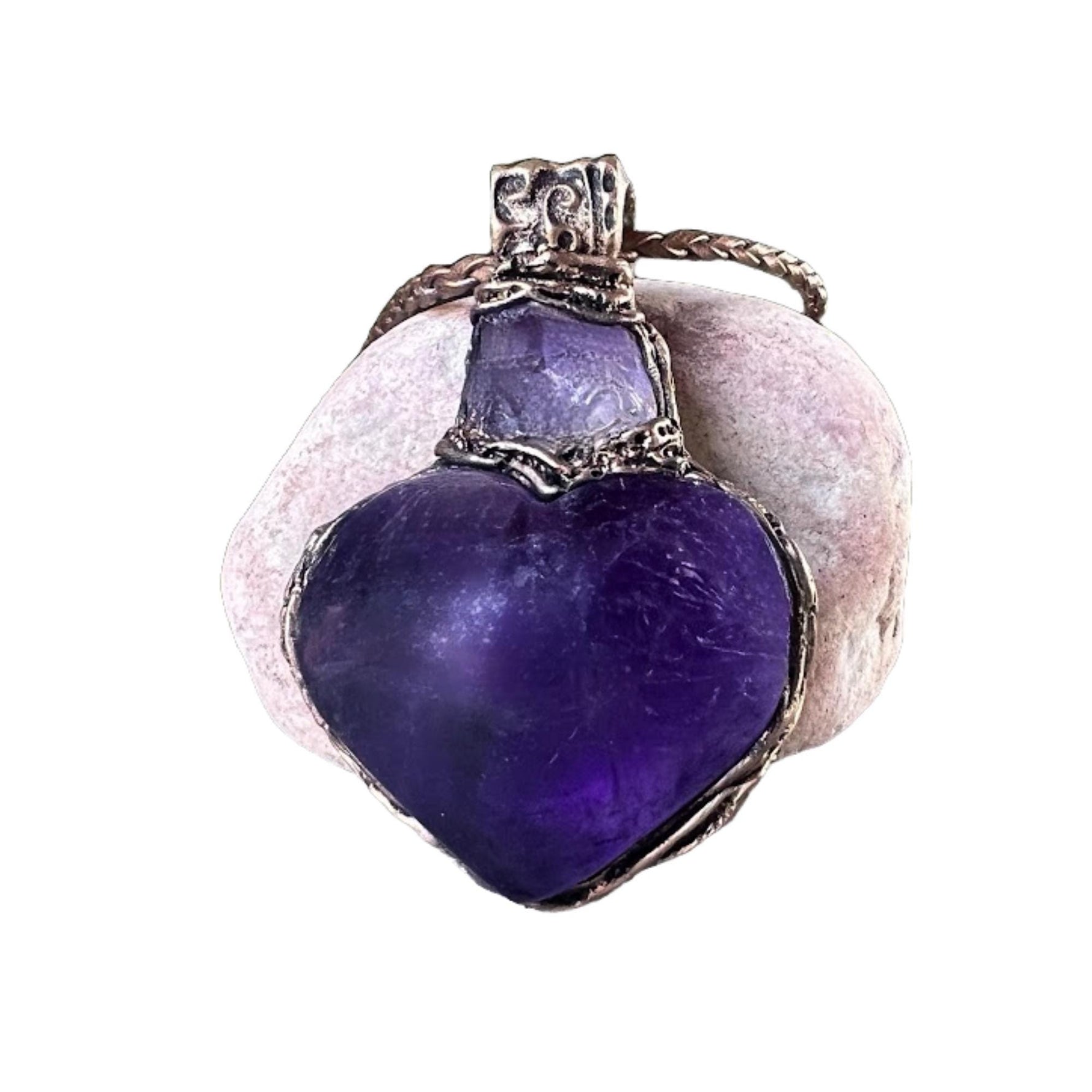 Chunky Amethyst Necklace - Purple Heart Crystal Pendant