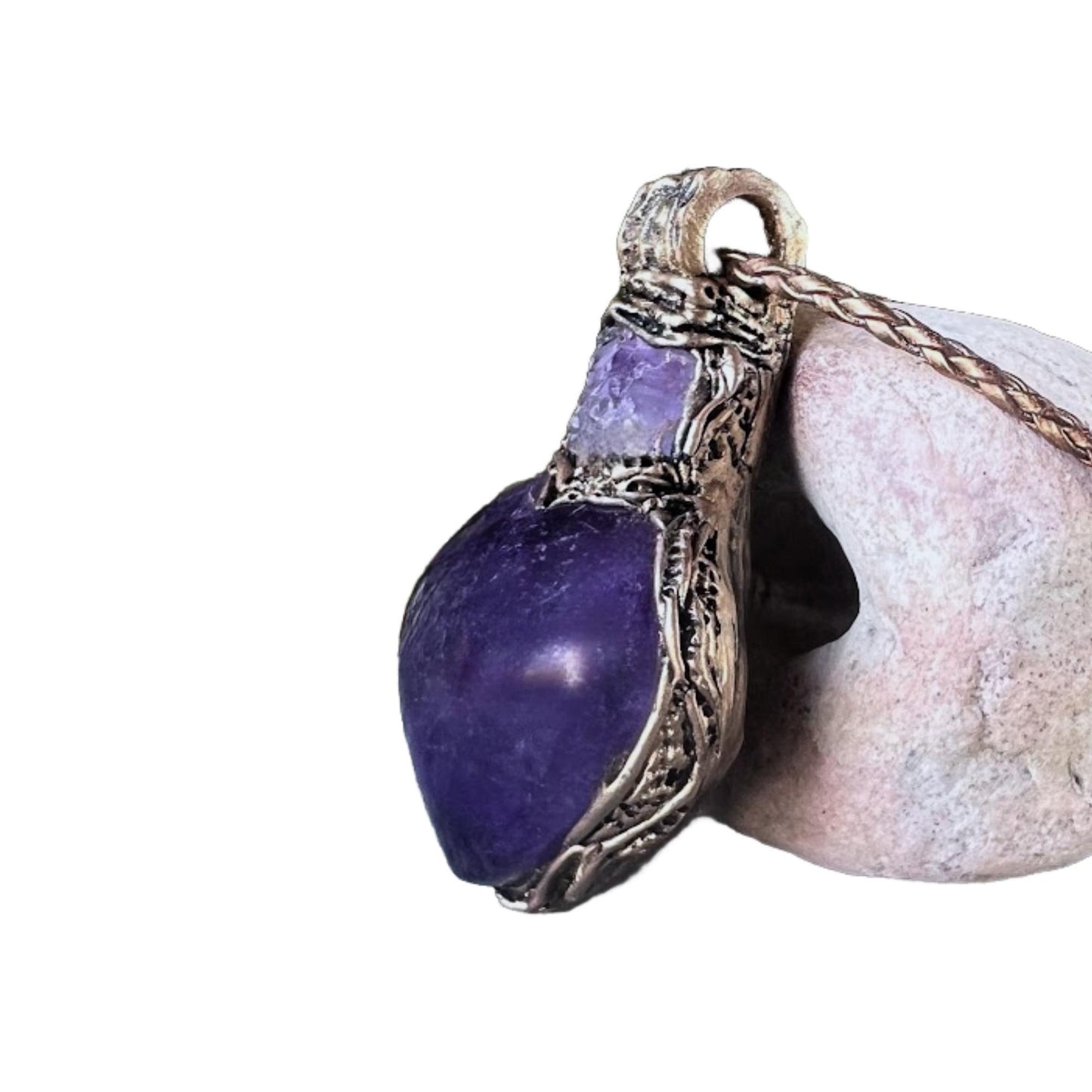 Chunky Amethyst Necklace - Purple Heart Crystal Pendant
