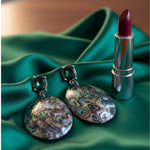 Green Abalone Shell Statement Earrings -  Oversized Dangle Stud Earrings