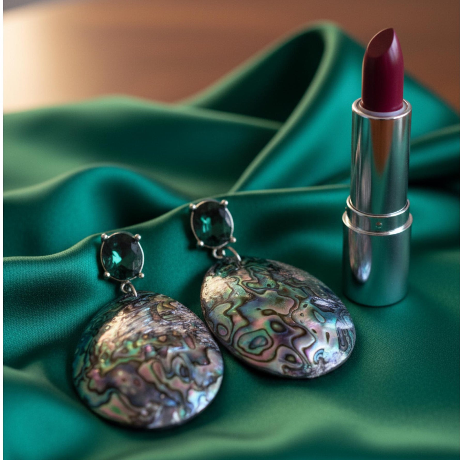 Green Abalone Shell Statement Earrings -  Oversized Dangle Stud Earrings