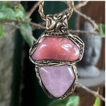 Rose Quartz and Peach Agate Pendant Necklace -  Love Amulet Healing Crystal