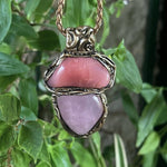 Rose Quartz and Peach Agate Pendant Necklace -  Love Amulet Healing Crystal