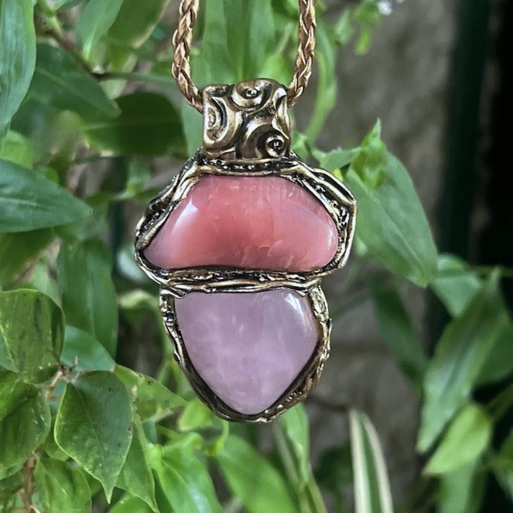 Rose Quartz and Peach Agate Pendant Necklace -  Love Amulet Healing Crystal