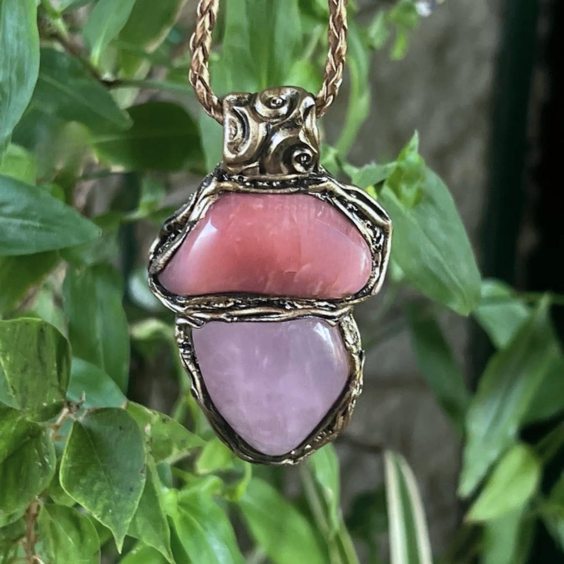 Rose Quartz and Peach Agate Pendant Necklace -  Love Amulet Healing Crystal