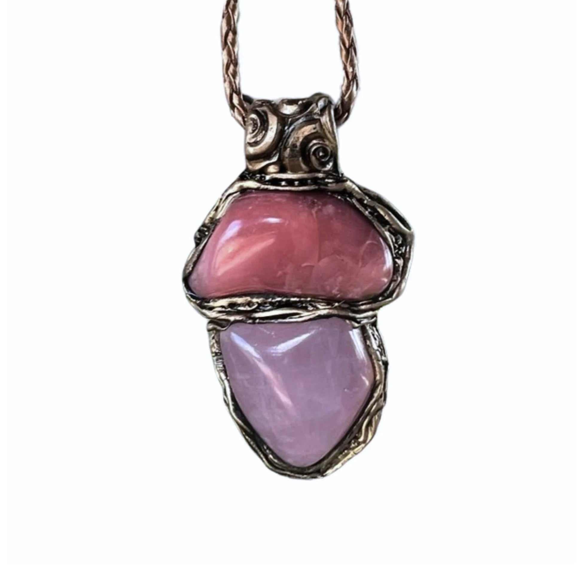 Rose Quartz and Peach Agate Pendant Necklace -  Love Amulet Healing Crystal