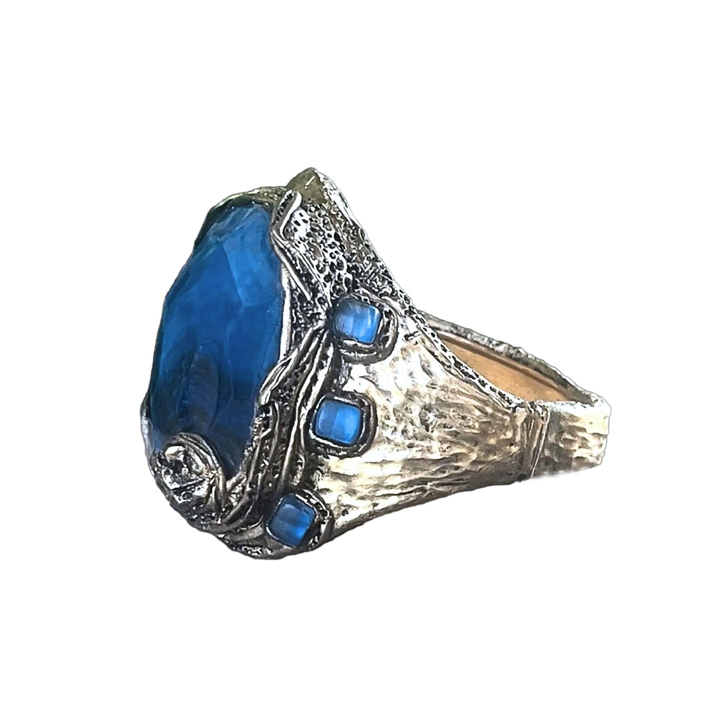 Blue Agate Statement Bracelet - Chunky Stone Wide Cuff