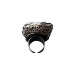 Bold Chunky Black Kyanite and Amethyst Ring -  Extravagant Unique Statement Jewelry