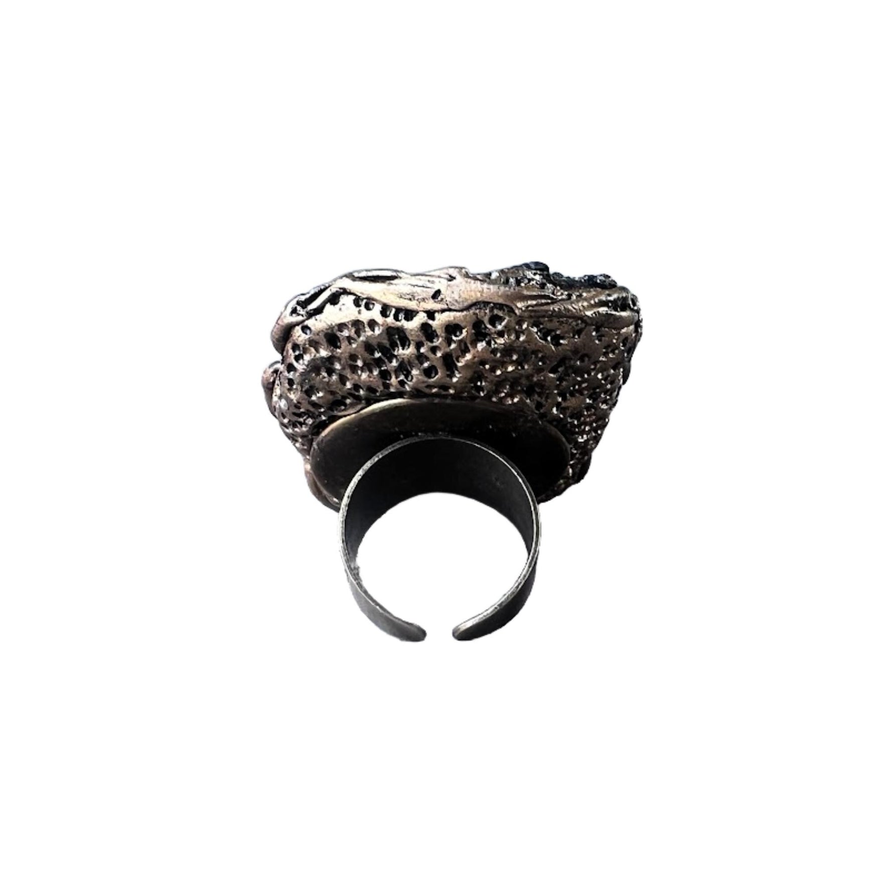 Bold Chunky Black Kyanite and Amethyst Ring -  Extravagant Unique Statement Jewelry