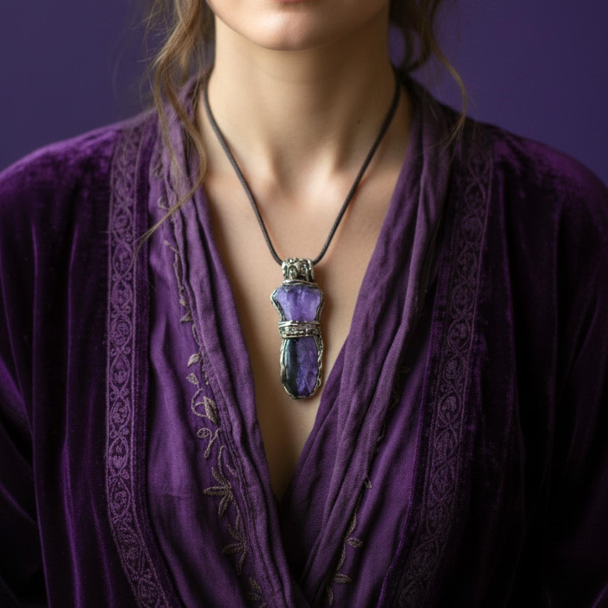 Amethyst Charoite Crystal Necklace - Purple Gemstone Pendant