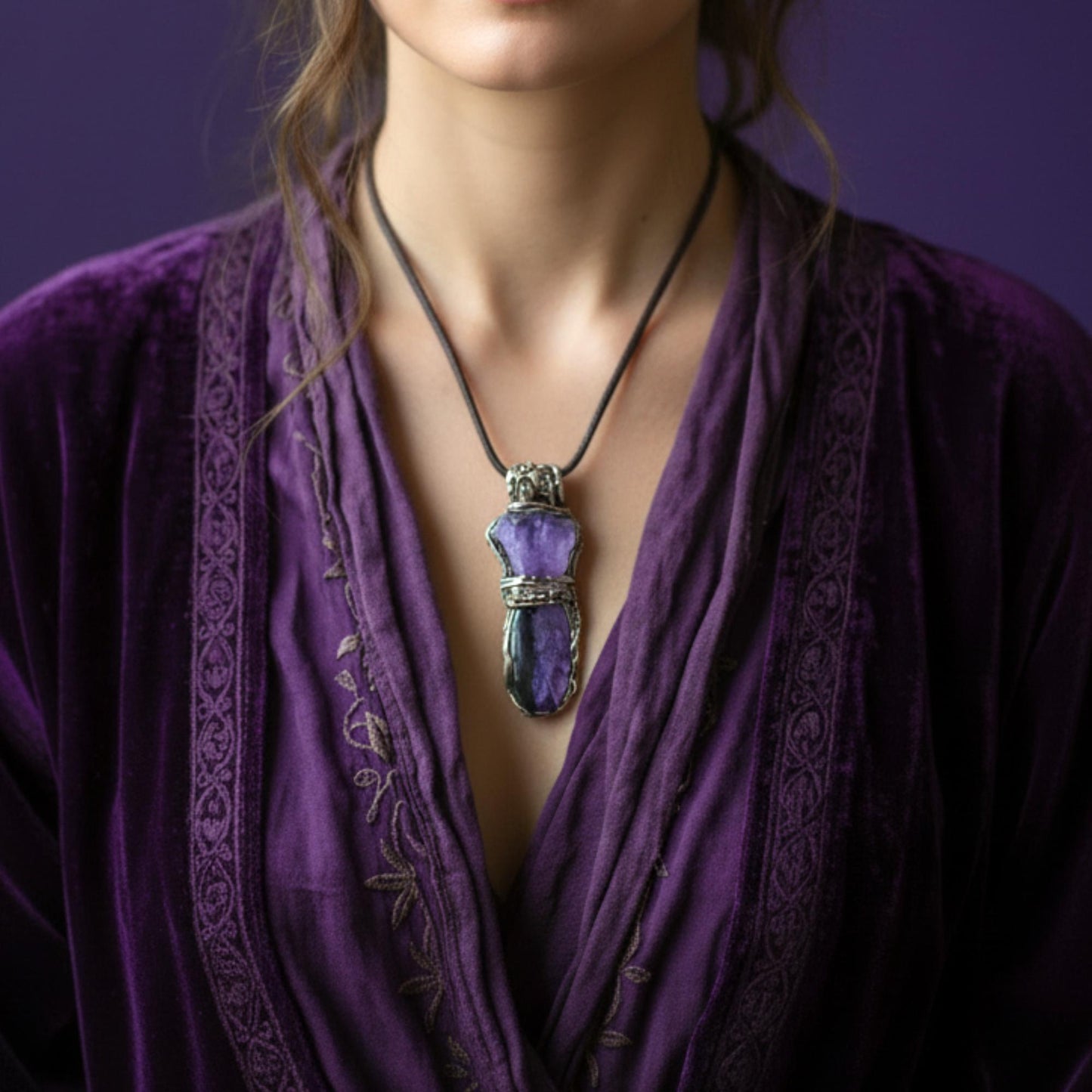 Amethyst Charoite Crystal Necklace - Purple Gemstone Pendant
