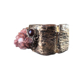 Aragonite Citrine and Carnelian Wide Cuff Bracelet -  Raw Crystal Statement Hinged Bracelet