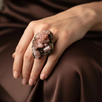 Sunstone and Aragonite Raw Crystal Chunky Ring, Statement Large Cocktail Ring.