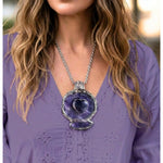 Chunky Chevron Amethyst Ring -  Oversized Round Purple Stone Cocktail Ring