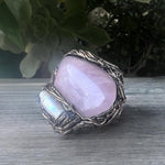 Rose Quartz and Pearl Statement Ring -  Chunky Pink Stone Cocktail Ring