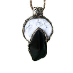 Black and White Hawk’s Eye Howlite Pendant Necklace -  Large Stone Statement Amulet