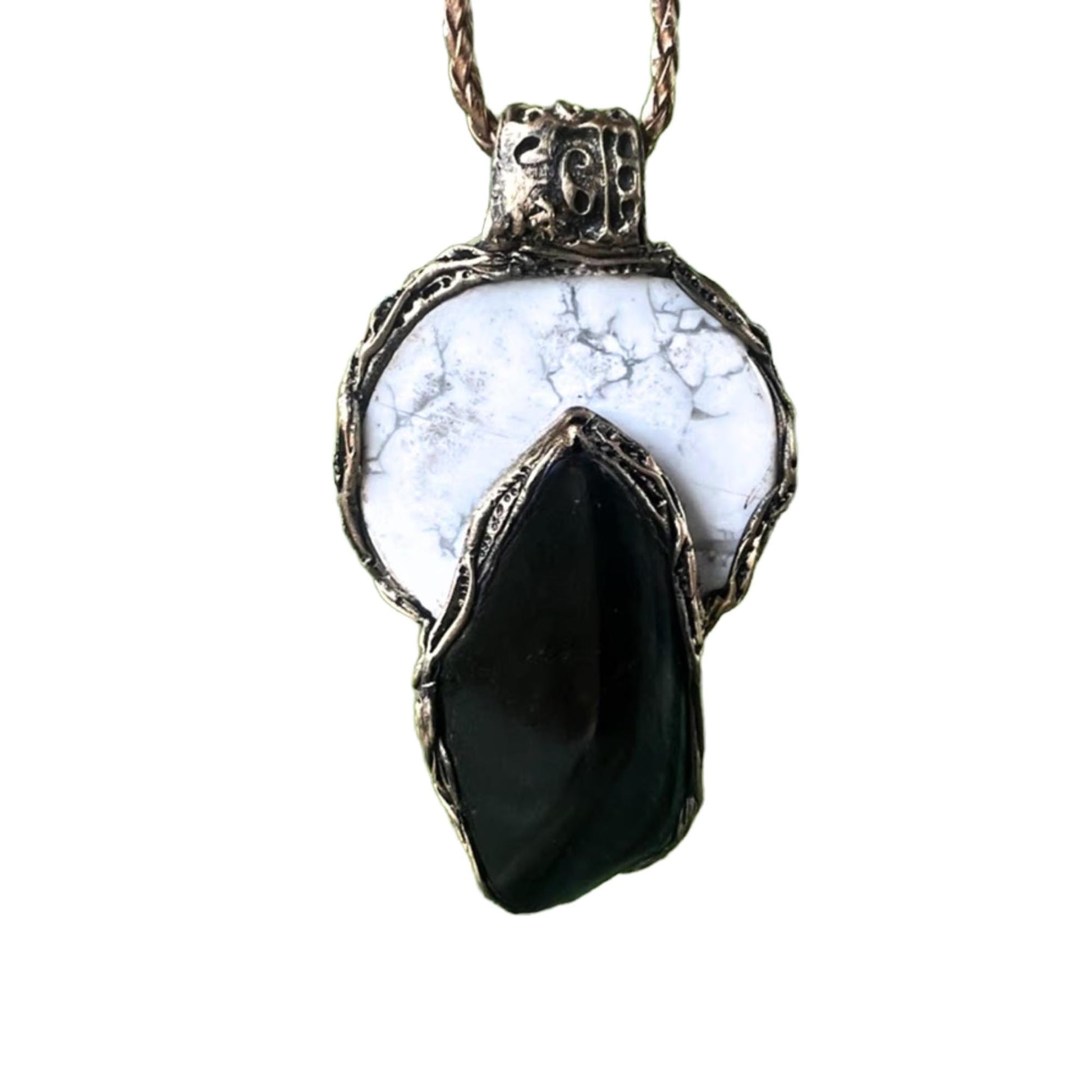 Black and White Hawk’s Eye Howlite Pendant Necklace -  Large Stone Statement Amulet