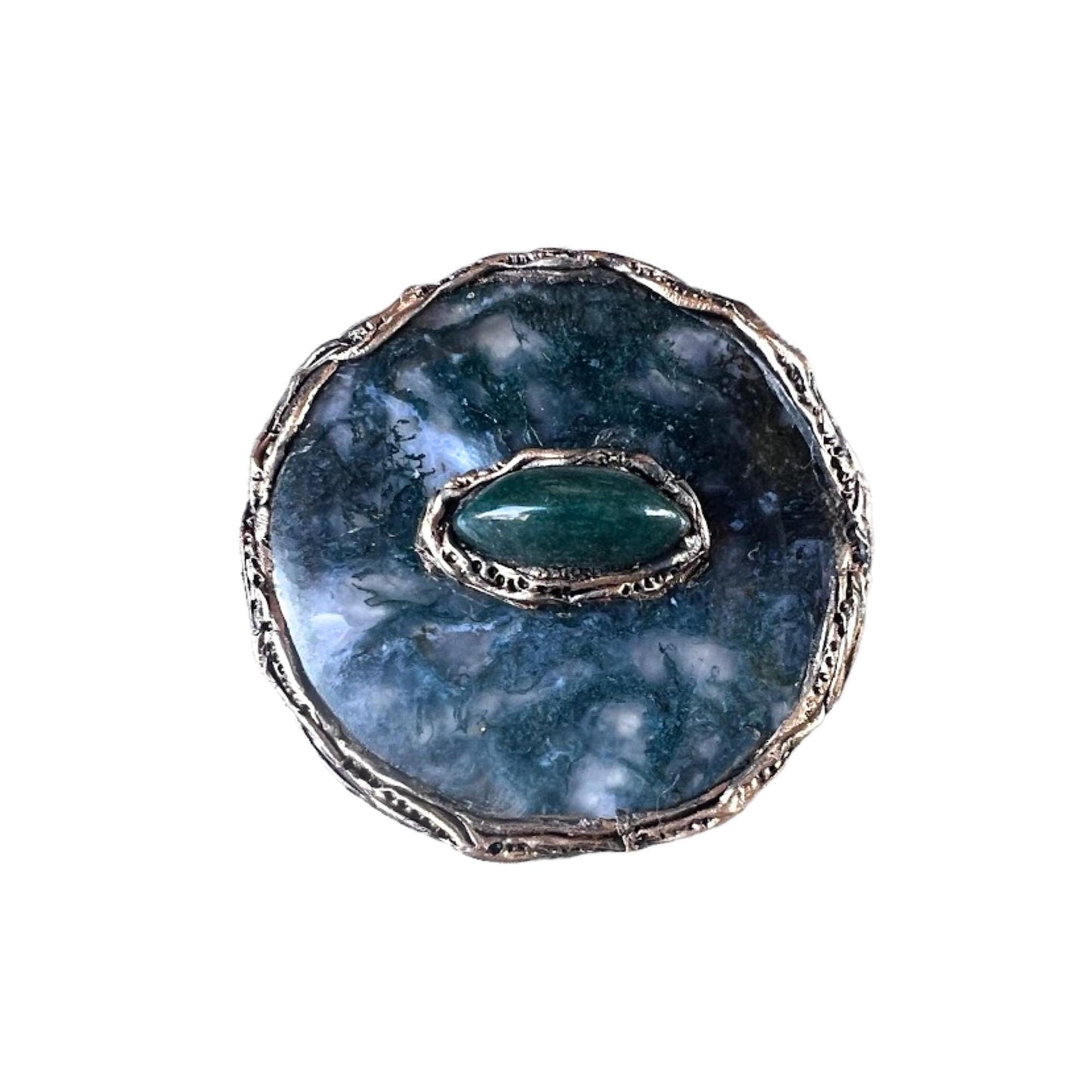Chunky Green Moss Agate Ring -  Oversized Round Cocktail Ring