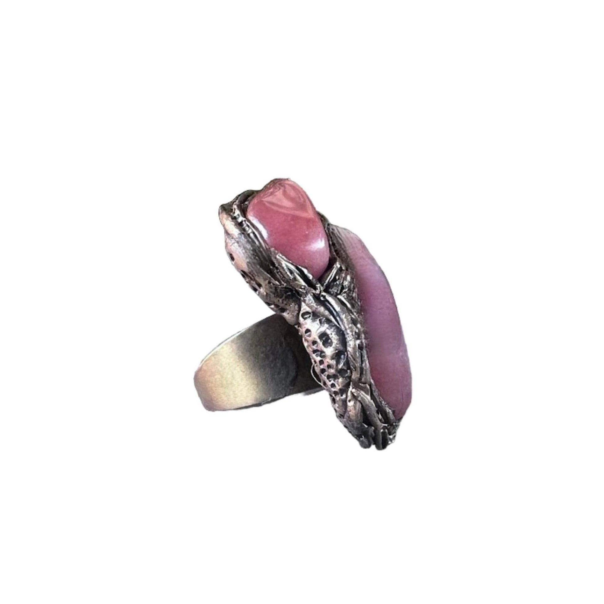 Peach Agate and Cherry Quartz Large Statement Ring -  Pink Stone Oversized Cocktail Ring