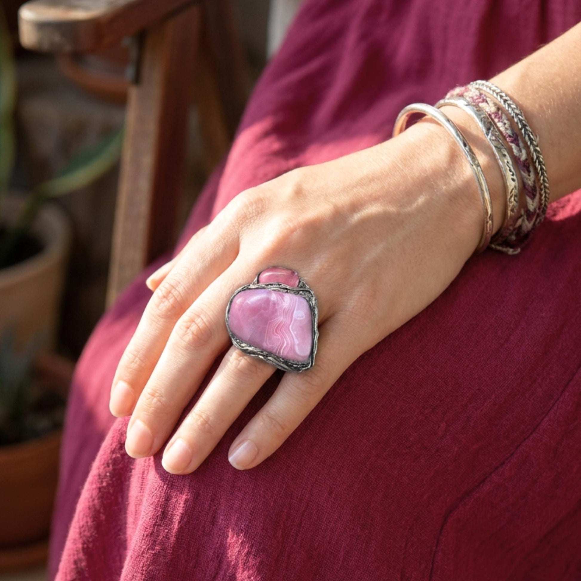 Rose Quartz and Peach Agate Pendant Necklace -  Pink Healing Stone Amulet