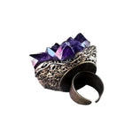 Raw Amethyst druzy cluster geode ring large stone cocktail ring