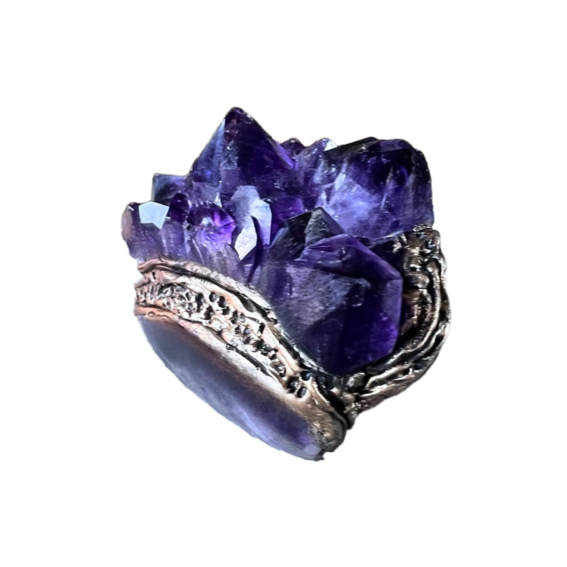 Raw Amethyst druzy cluster geode ring large stone cocktail ring
