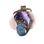 Peacock Ore and Purple Quartz Necklace -  Healing Raw Crystal Amulet Pendant