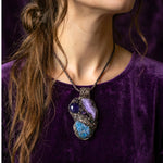 Peacock Ore and Purple Quartz Necklace -  Healing Raw Crystal Amulet Pendant