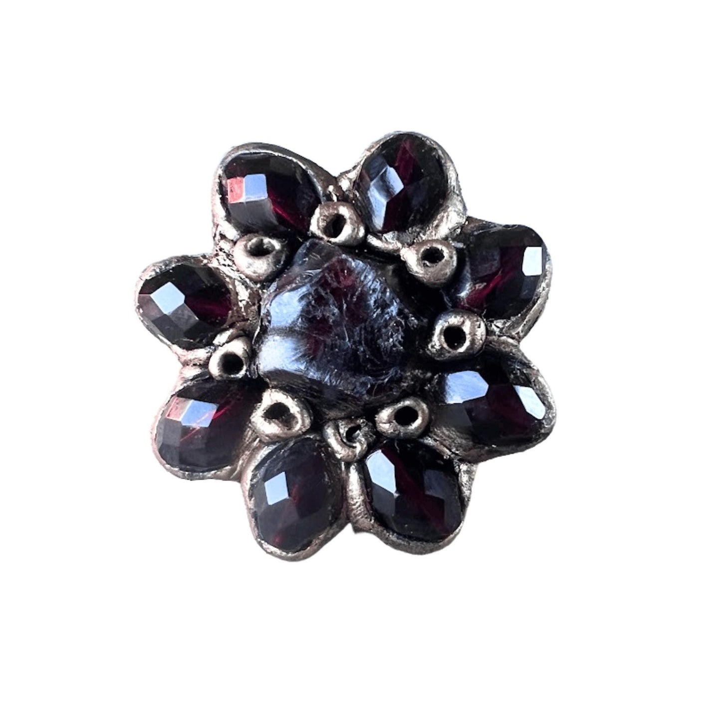 Garnet Statement Ring -  Chunky Flower Crystal Cocktail Ring