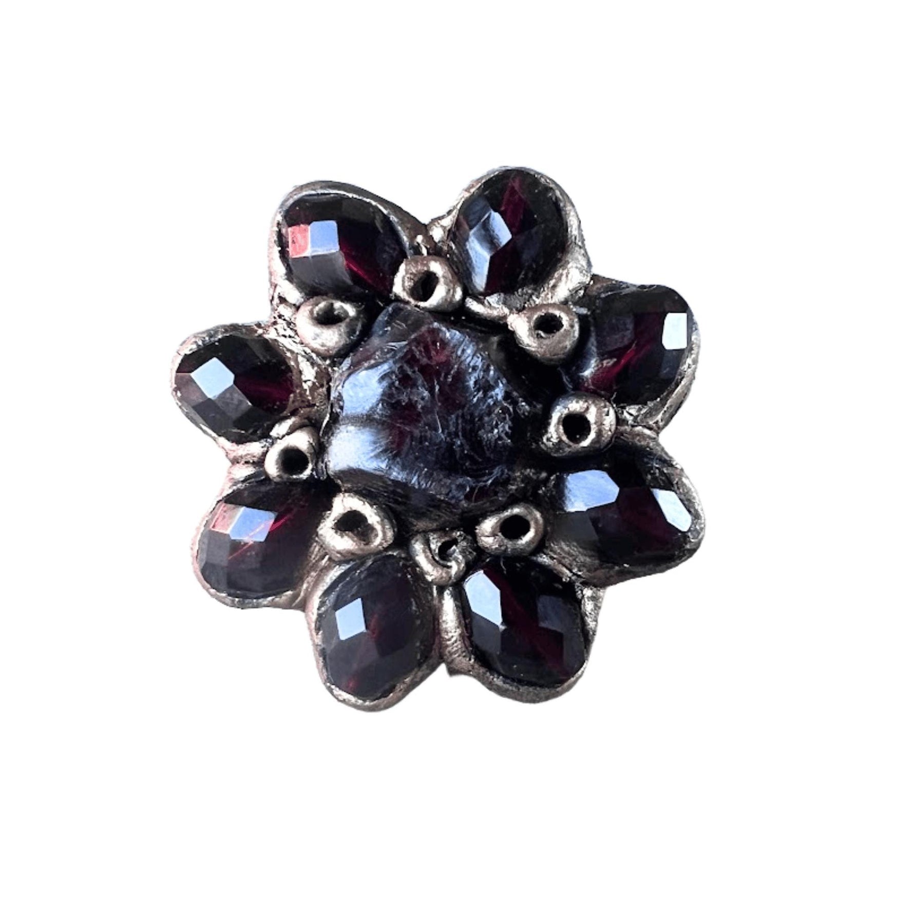 Garnet Statement Ring -  Chunky Flower Crystal Cocktail Ring