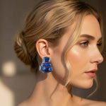 Lapis Lazuli and Sodalite Blue Stone Earrings  Statement Clip-on