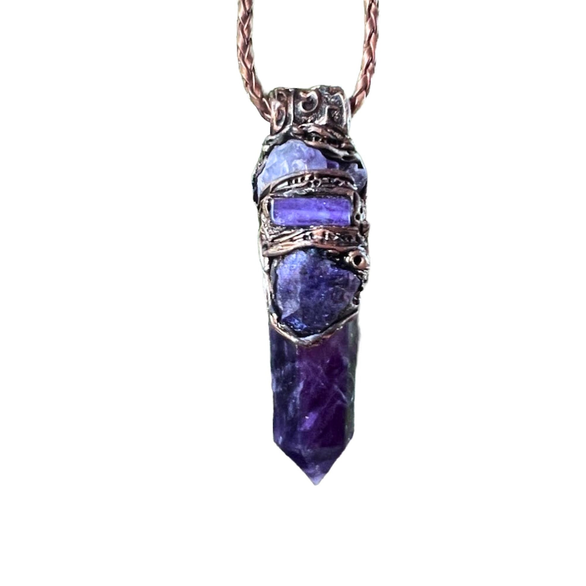 Amethyst and Tanzanite Pendant Necklace -  Spiritual Healing Crystal Amulet