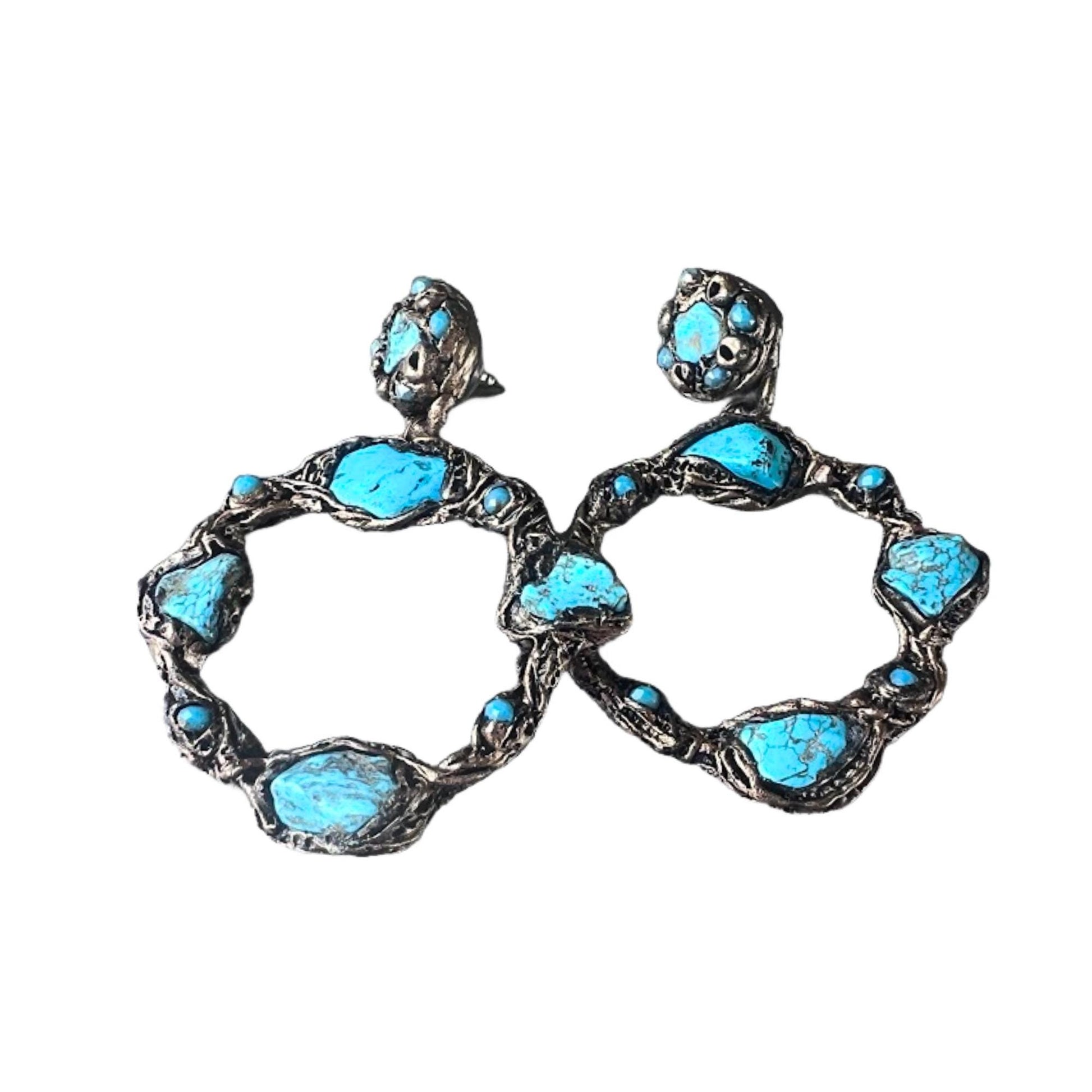 Turquoise Statement Hoop Earrings: Oversized Circle Gemstone Jewelry