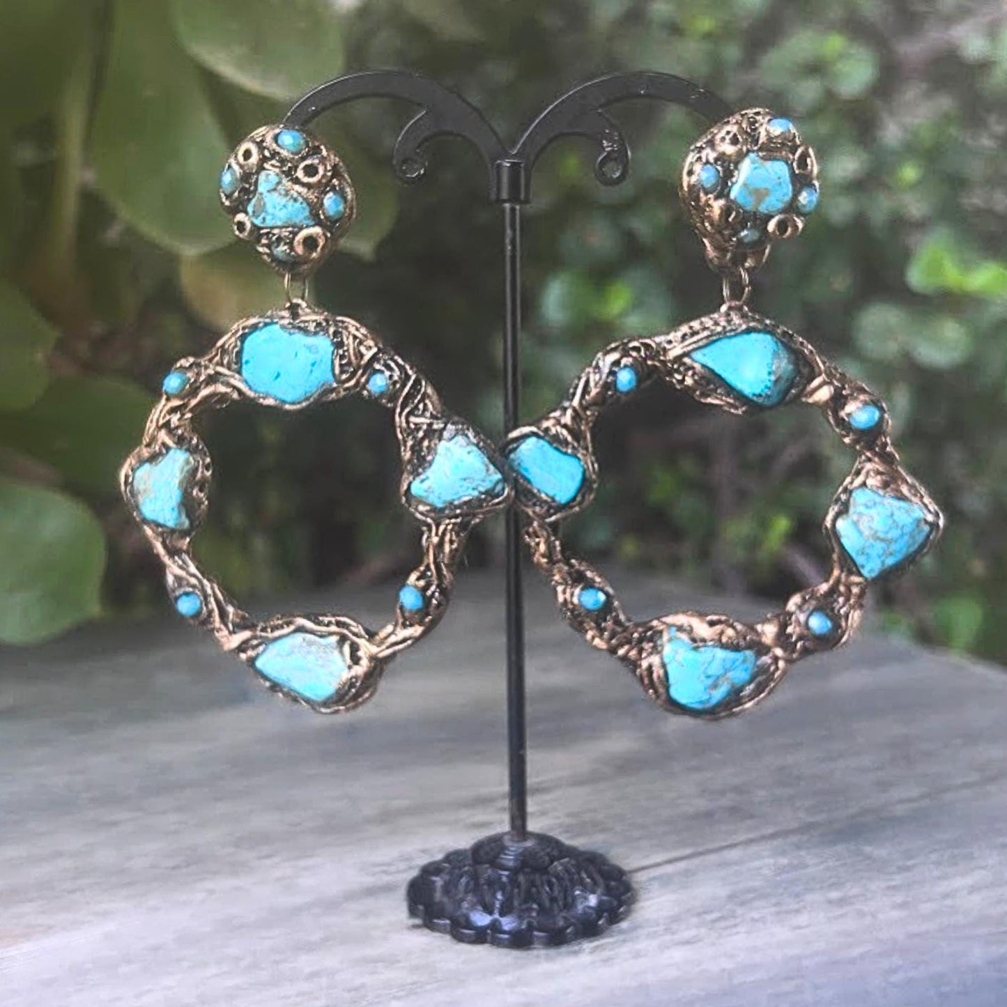 Turquoise Statement Hoop Earrings: Oversized Circle Gemstone Jewelry