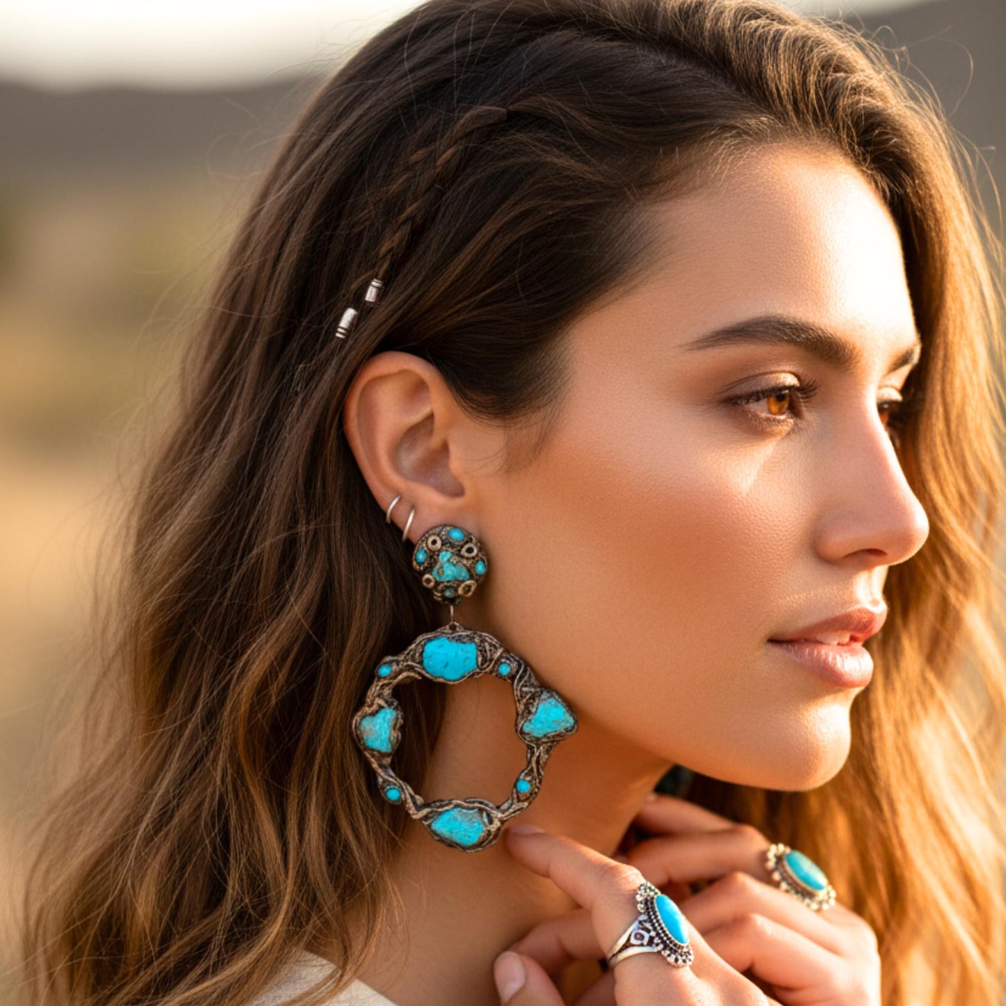 Chunky Turquoise Amazonite Ring: Raw Crystal Statement Cocktail Ring