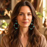Turquoise Statement Hoop Earrings: Oversized Circle Gemstone Jewelry