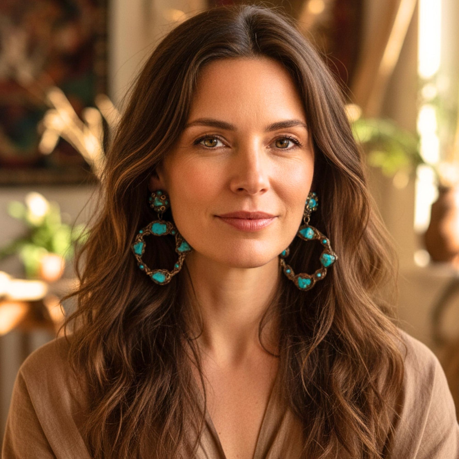 Turquoise Statement Hoop Earrings: Oversized Circle Gemstone Jewelry